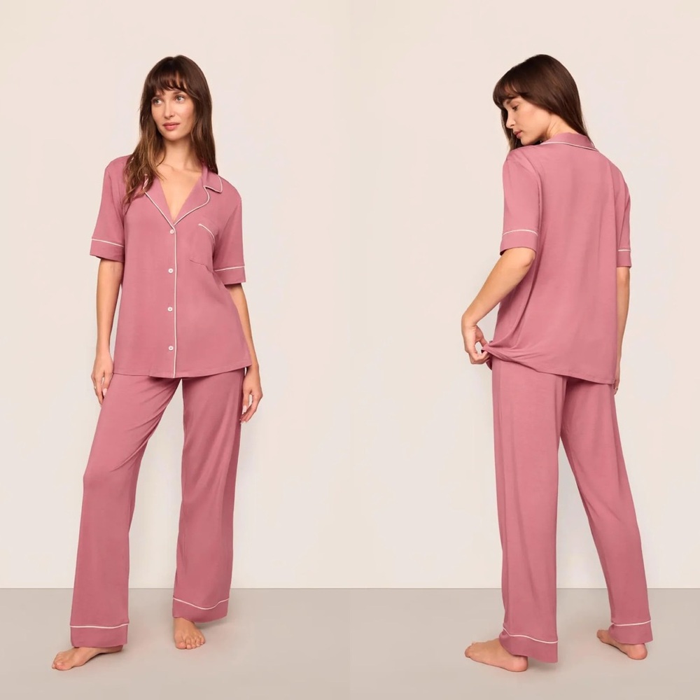 Eberjey / Gisele TENCEL™ Modal Short Sleeve & Pant PJ Set in Berry Blush Ivory